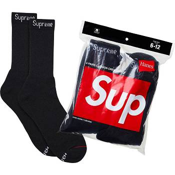 Supreme Hanes® Crew Socks (4 Pack) Ponozky Čierne | SK486YU